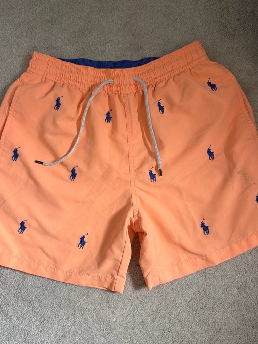 Polo by Ralph Lauren Orange Swim Trunks with Blue Pony Embroidery